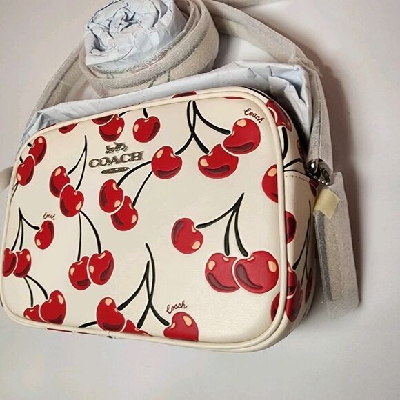 NWT COACH CZ189 Jamie Camera Bag With Cherry Print In Smooth Leather Chalk Multi - Picture 2 of 9